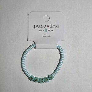 Pura Vida Kids Aqua and White 'VACAY' Beaded Bracelet